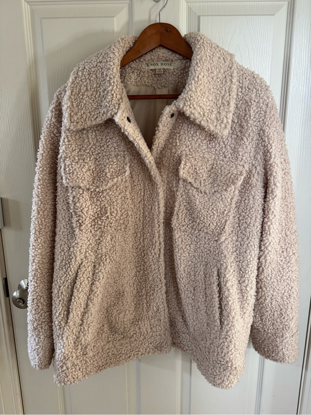 Knox Rose Blush Cream Teddy Jacket with Chest Pockets